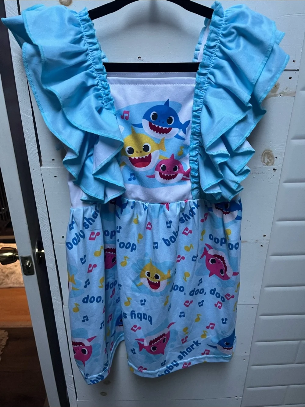 Baby Shark Light Blue Ruffle-Sleeve Kids Dress